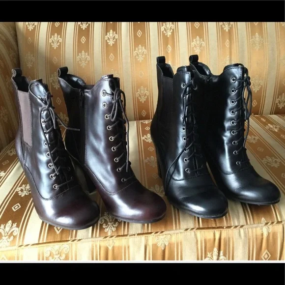 Liz Claiborne LEATHER Lace Up BOOTIES Heel Boots Black 7M - Picture 8 of 8